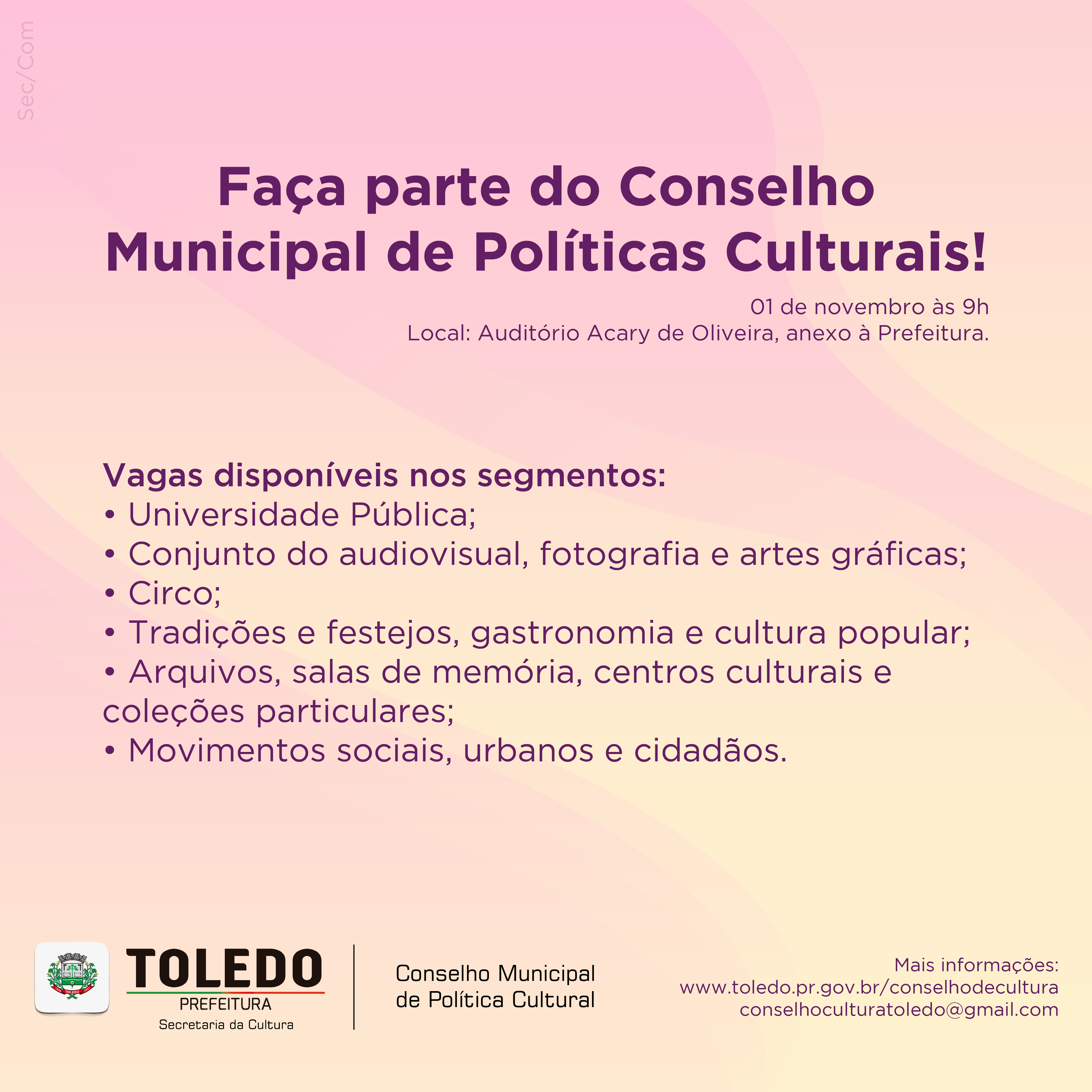 Faça parte do conselho municipal de políticas culturais 