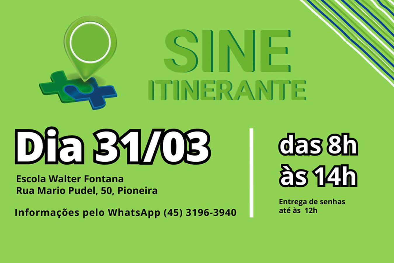 Com a presença de recrutadores de dez grandes empresas da região, ação será realizada nesta sexta-feira (31), das 8h às 14h, na Escola Municipal Walter Fontana