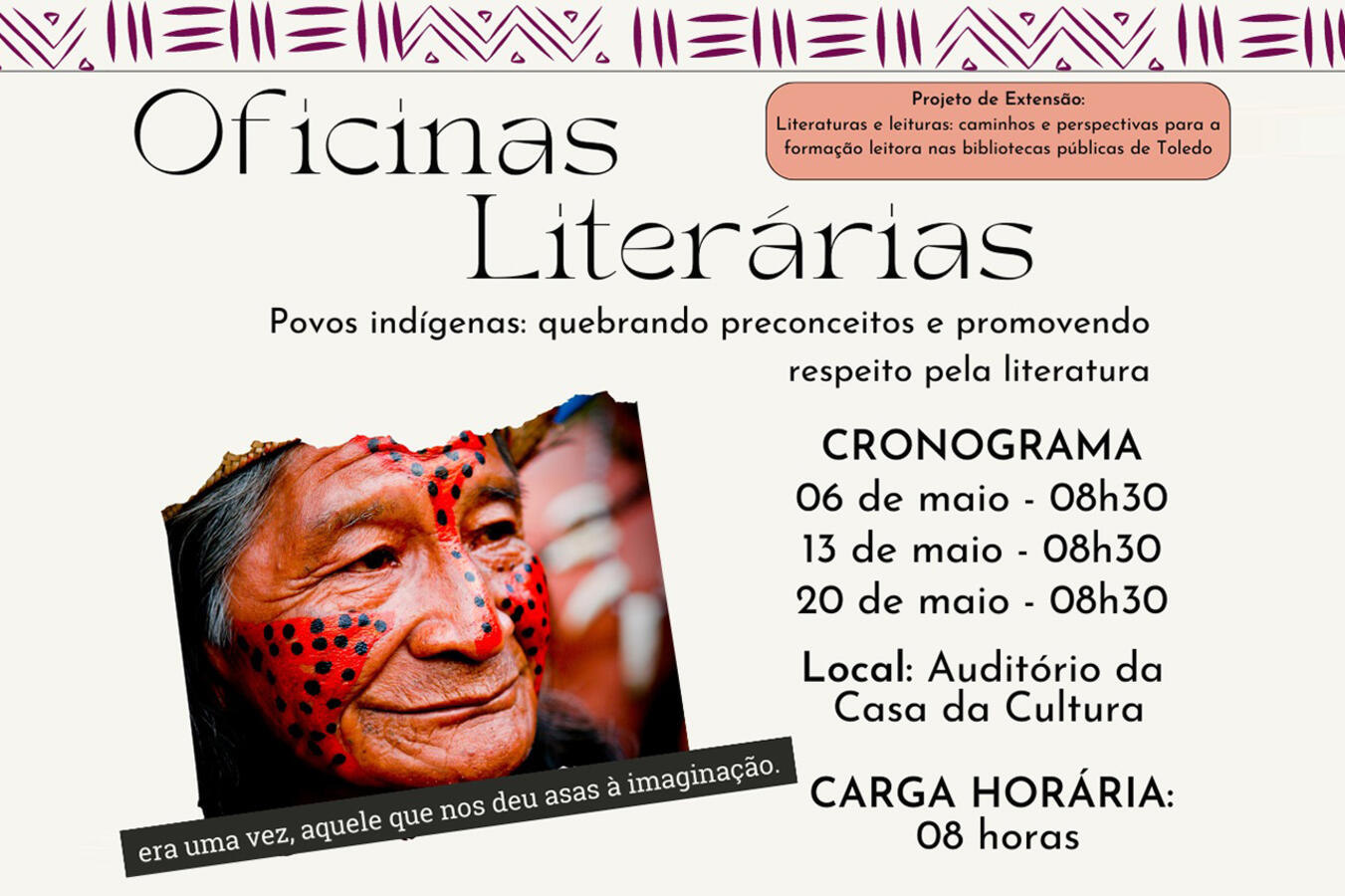 Evento será realizado nos dias 6, 13 e 20 de maio (sábados) no Auditório da Casa da Cultura; gratuitas, inscrições podem ser feitas por meio de formulário eletrônico