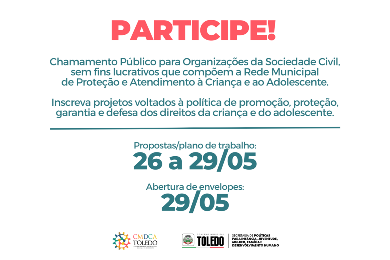 Para acessarem recursos do FMDCA, a maioria vinda do Campanha Legal, organizações voltadas a este público devem entregar propostas entre 26 e 29/5