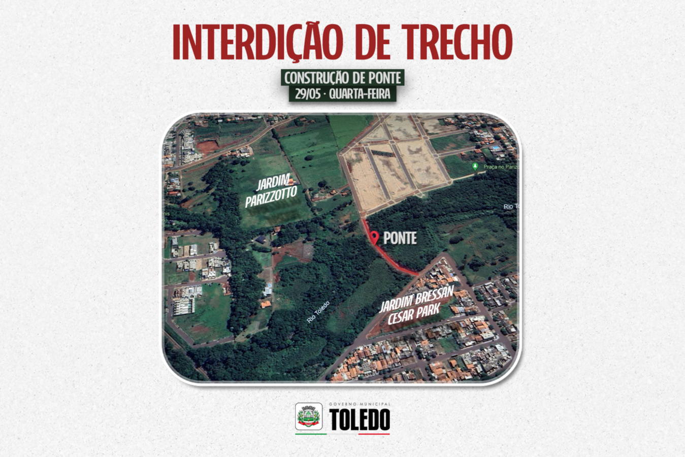 Bloqueio no prolongamento da Rua Maria Ana Parize terá início nesta quarta-feira (29) e prosseguirá pelo tempo necessário para a execução da obra