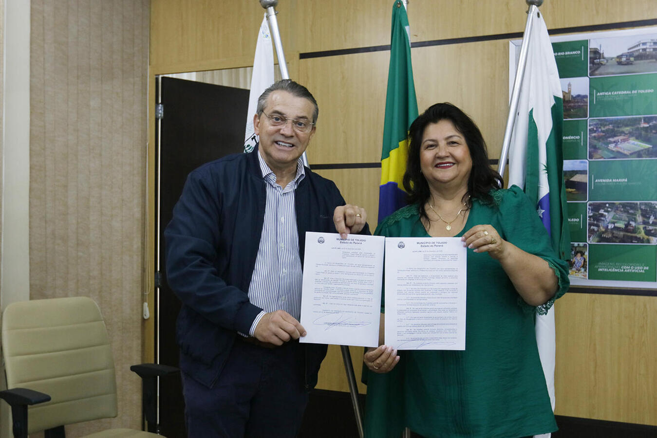 Ato na manhã desta sexta (20), na Sala de Reuniões do Gabinete do Prefeito, eleva projetos da vereadora Olinda Fiorentin à condição de política pública municipal