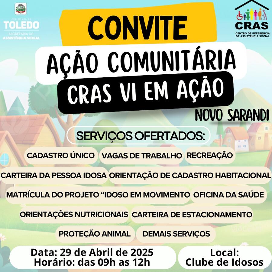 Diversos serviços serão ofertados para a comunidade que comparecer ao Clube dos Idosos em Novo sarandi