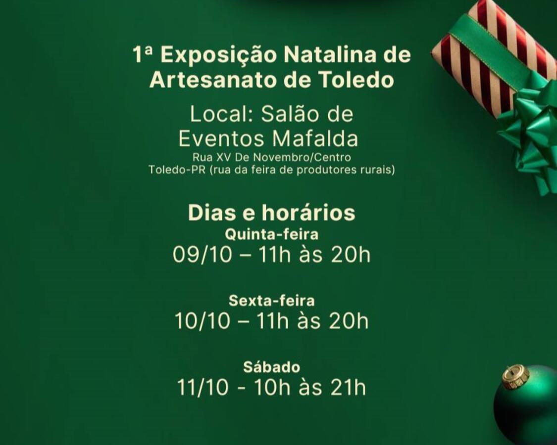ExpoNaToo contará com a presença de 30  artesãos de Toledo e região e venda de diversos produtos artesanais natalinos e atemporais