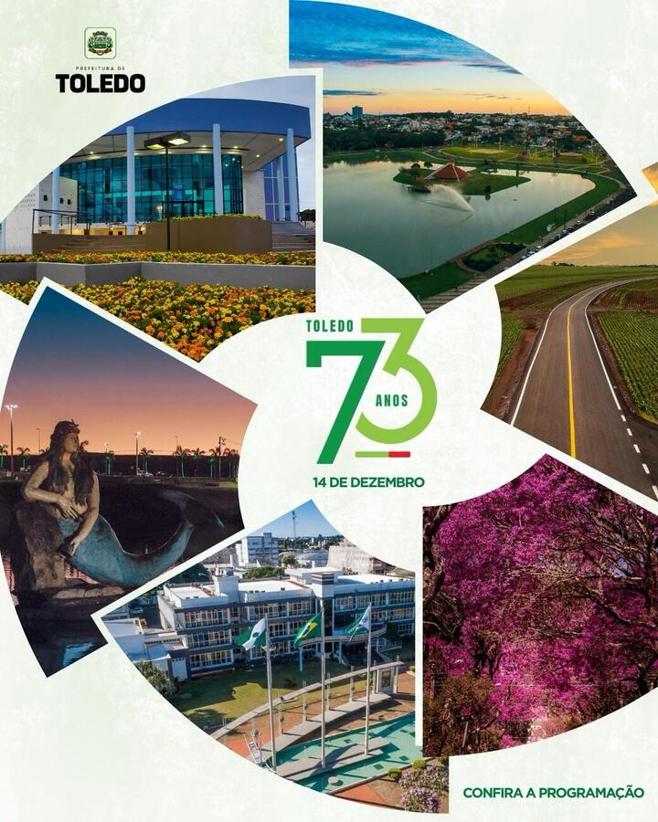 O aniversário de 73 anos de Toledo está chegando e a prefeitura preparou uma programação especial para realizar uma celebração à altura