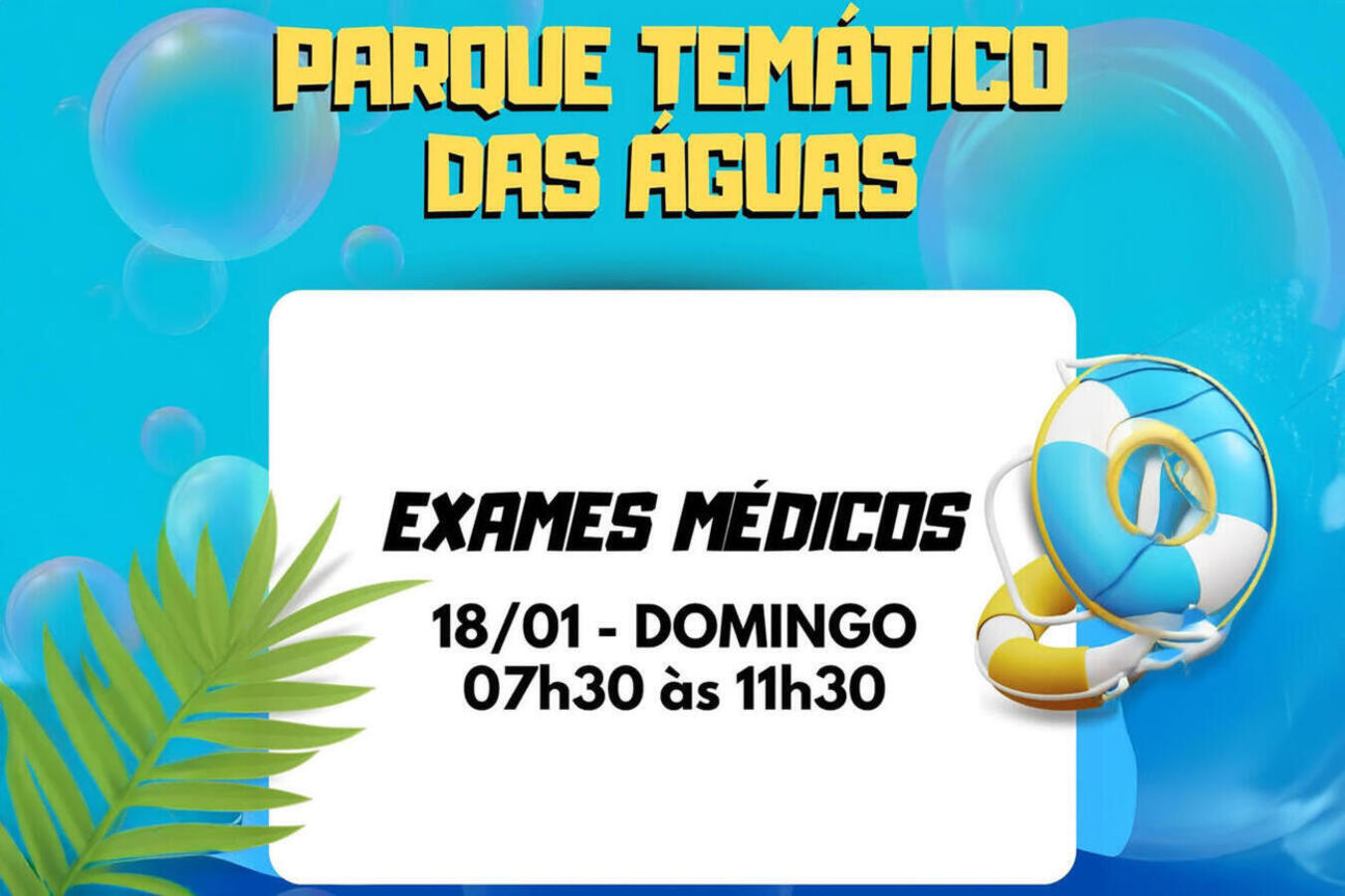 Neste domingo (18), das 7h30 às 11h30, a Prefeitura de Toledo realizará mais de 1.000 exames médicos gratuitos para a população usufruir das estruturas do Parque das Águas