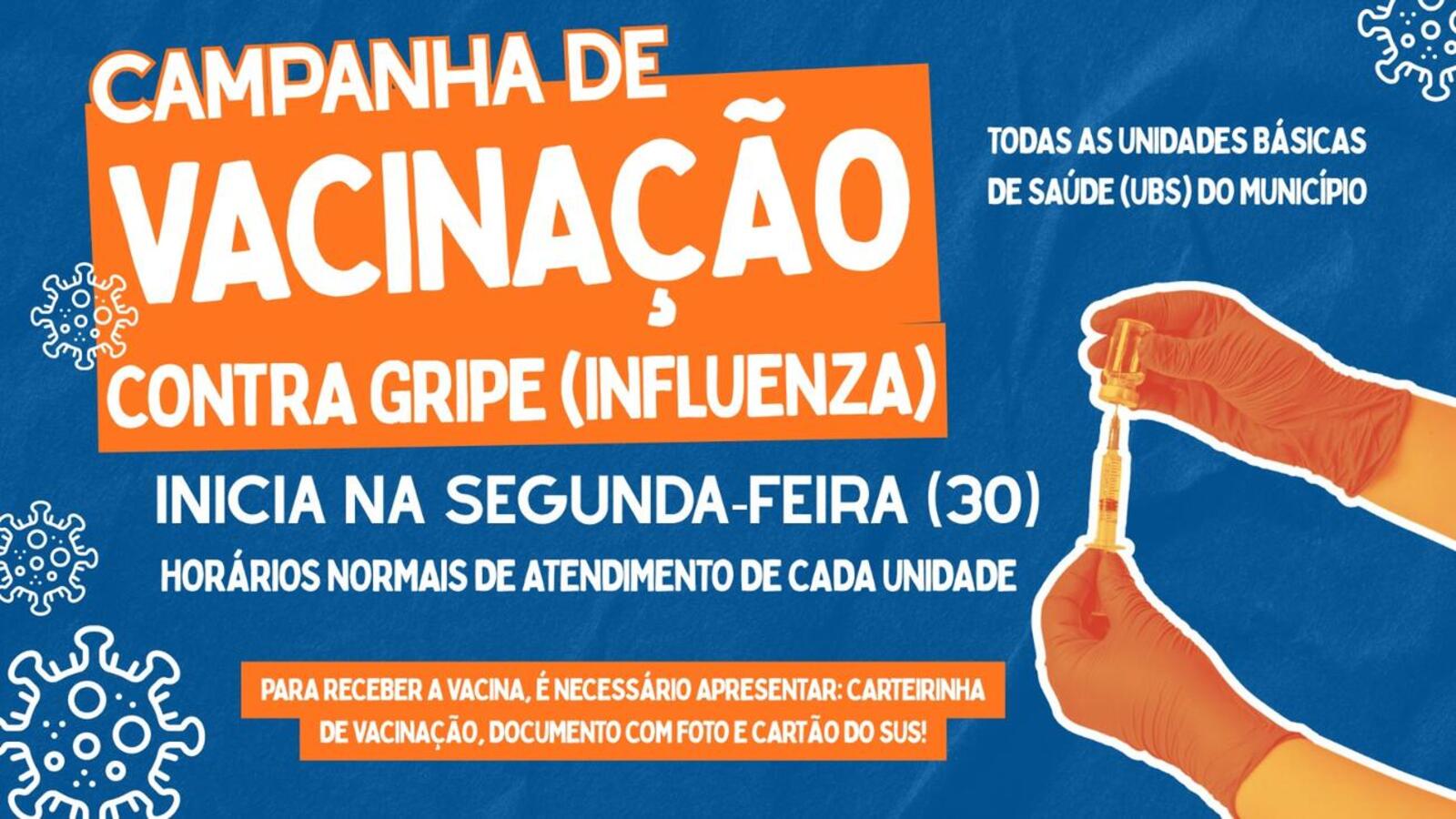 Prepare a carteira de vacinação. No dia 11 de abril todas as Unidades Básicas de Saúde estarão abertas para a vacinação contra a Influenza e outras doenças