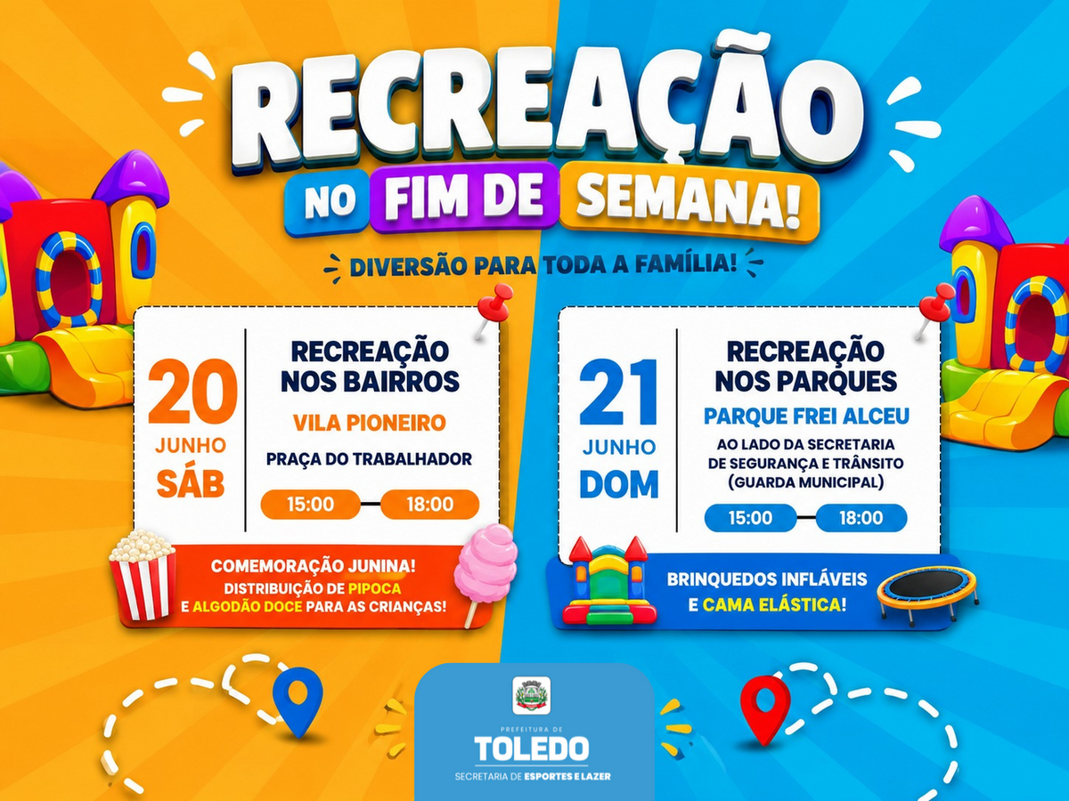 Programação gratuita terá brinquedos, cama elástica e atividades para crianças em diferentes regiões da cidade