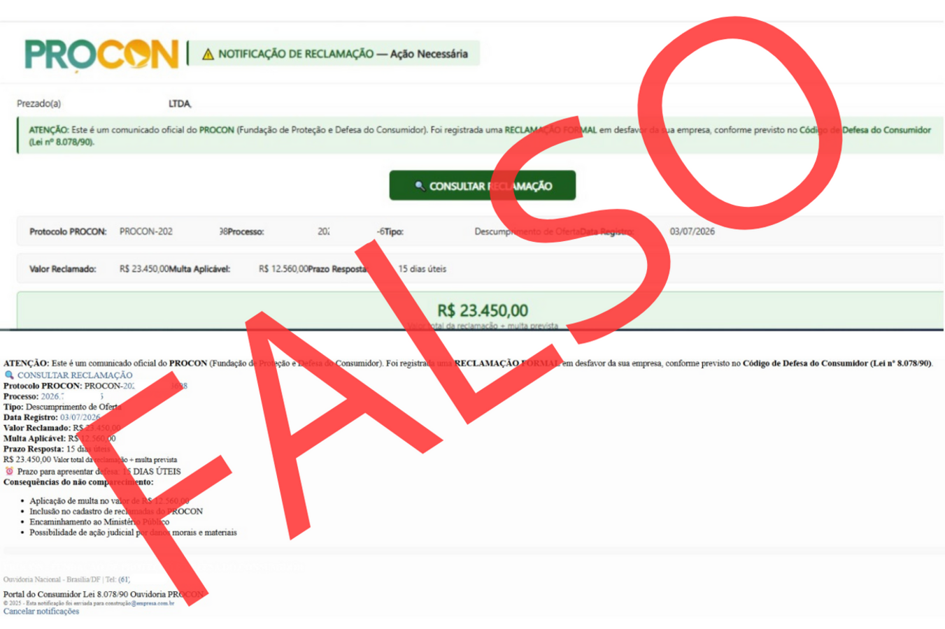 Órgão orienta a não acessar links nem realizar pagamentos e reforça que notificações oficiais são entregues apenas fisicamente