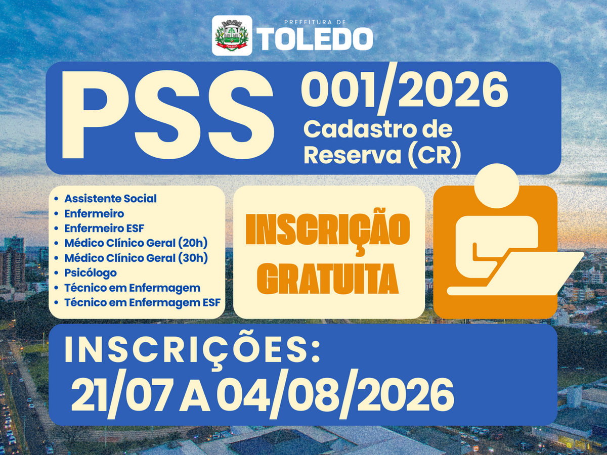 Inscrições seguem de 21 de julho a 4 de agosto para formação de cadastro de reserva em oito funções