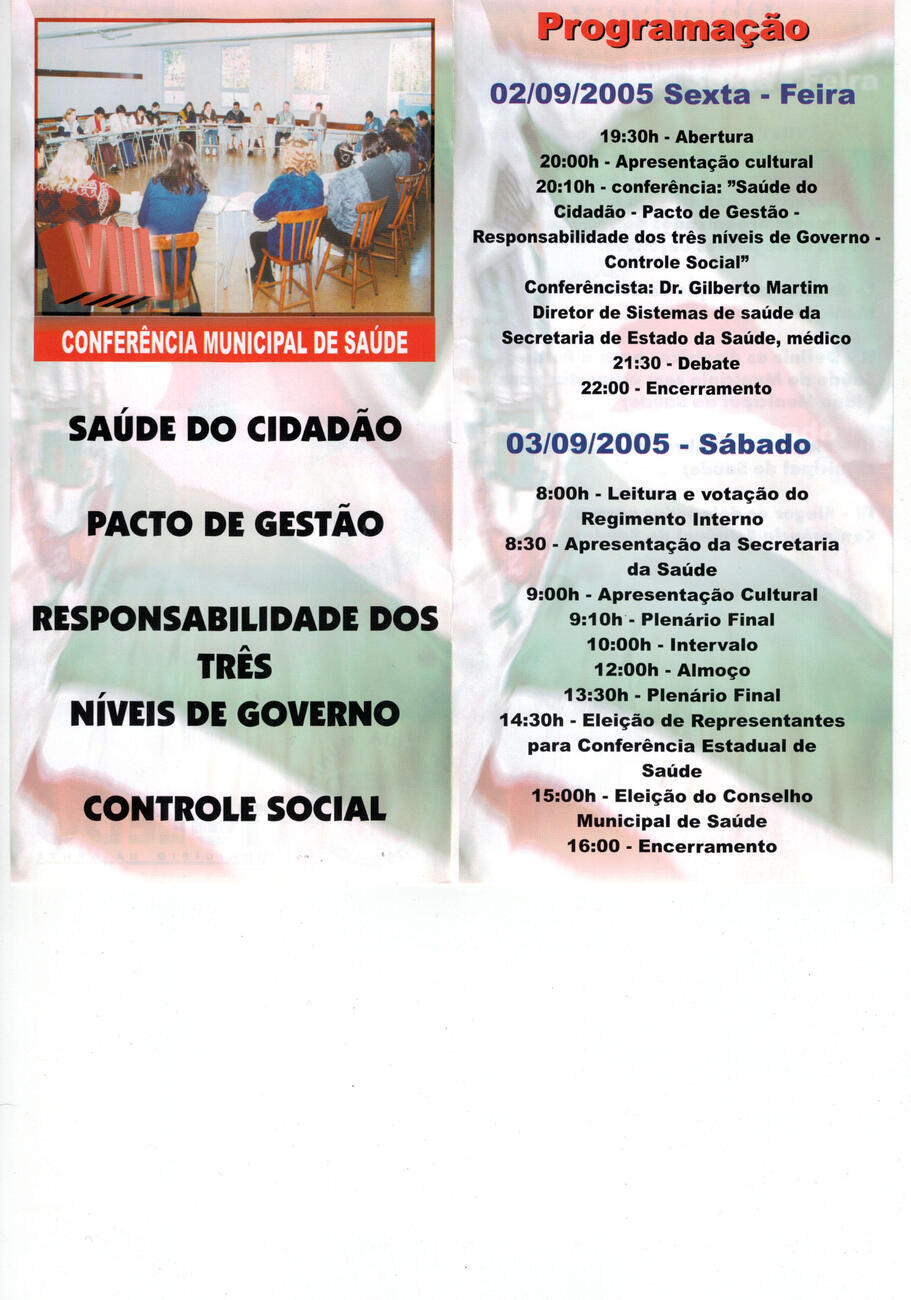 VIII Conferência Municipal de Saúde 2005 - Programação