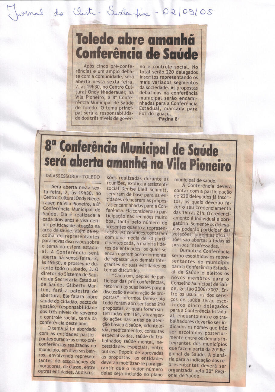 VIII Conferência Municipal de Saúde 2005 - Divulgação