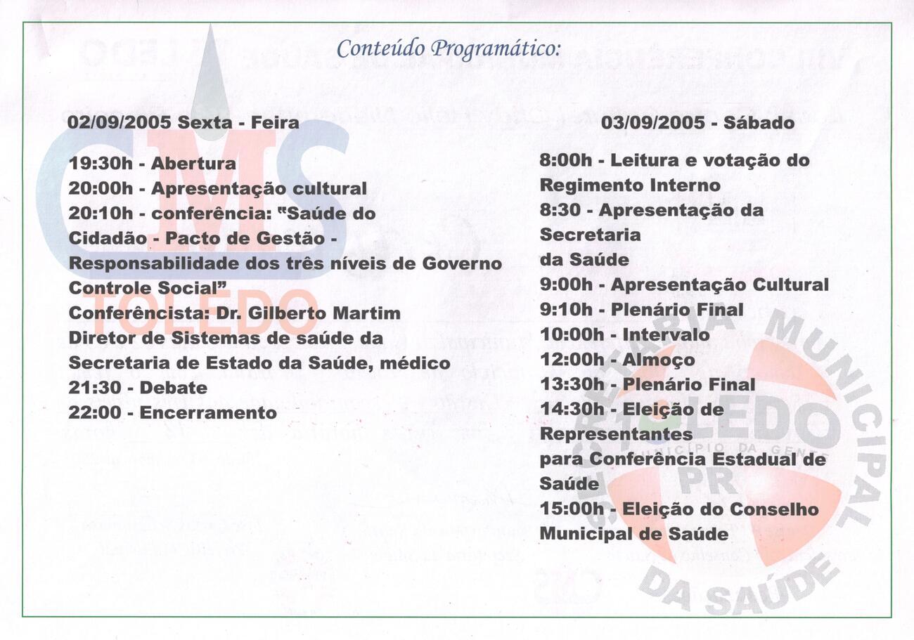 VIII Conferência Municipal de Saúde 2005 - Certificado
