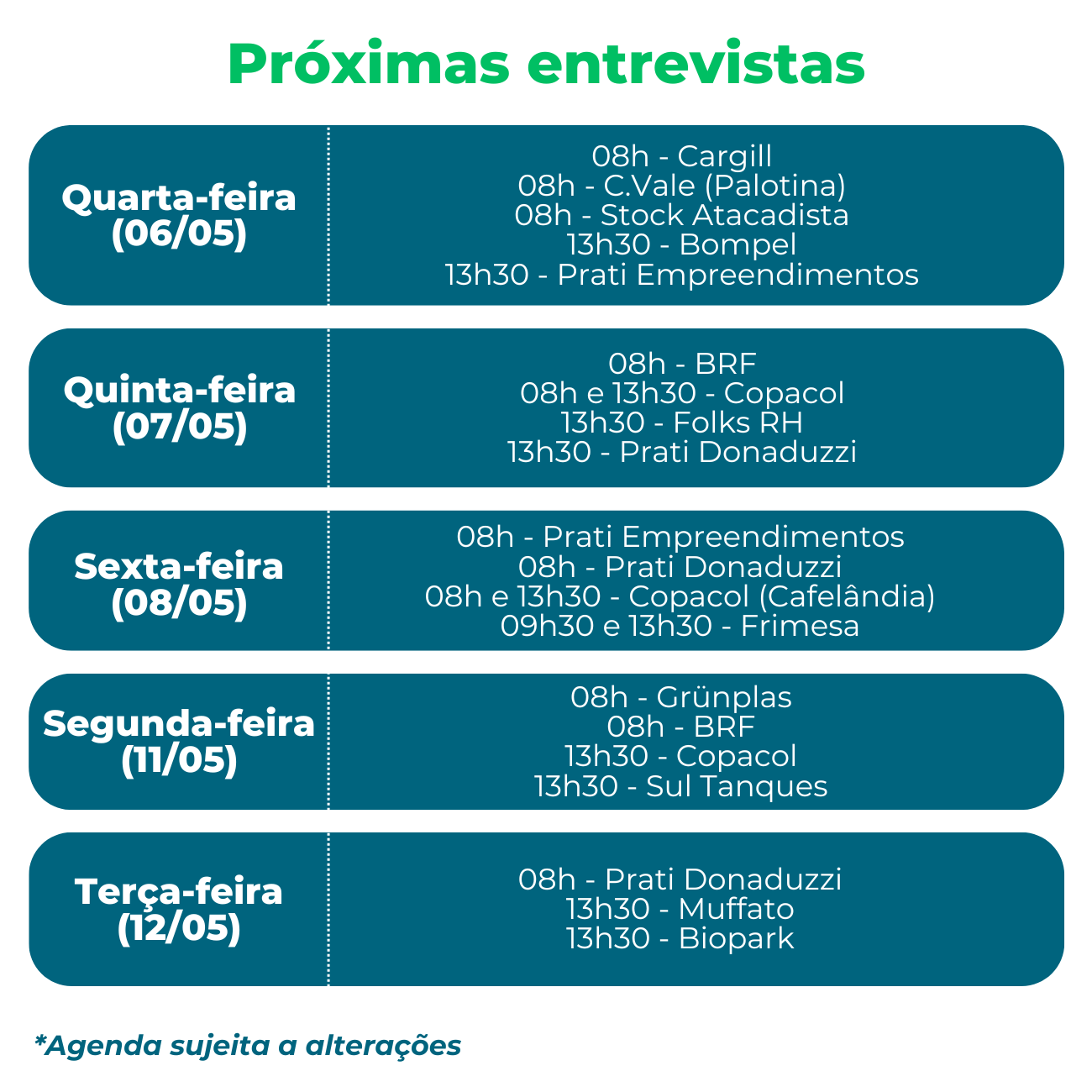 imagem contendo próximas entrevistas