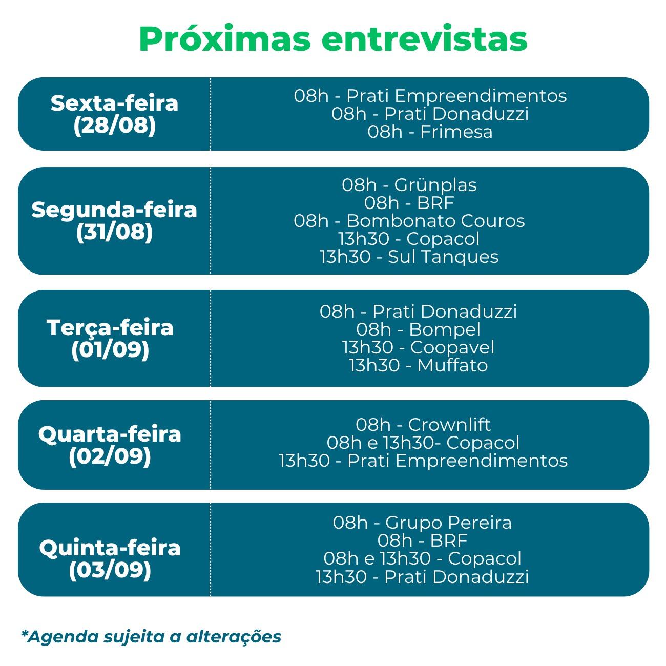 Agenda de entrevistas da semana