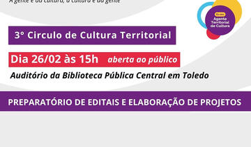 Nesta quinta-feira (26), às 15h, Toledo será sede de evento que auxiliará agentes culturais a elaborarem projetos e apresentá-los em editais de fomento, como a Pnab