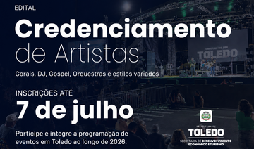 Inscrições seguem abertas até 7 de julho para artistas interessados em participar de eventos da Secretaria de Desenvolvimento Econômico e Turismo