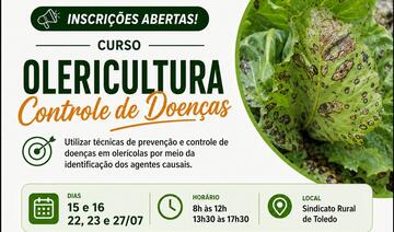 O curso tem início no dia 15 de julho e visa ensinar aos trabalhadores e produtores rurais técnicas de prevenção e controle de doenças em hortaliças